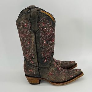 Corral A1027 Teen Embroidered Authentic Cowgirl Boot Brown Size 3T